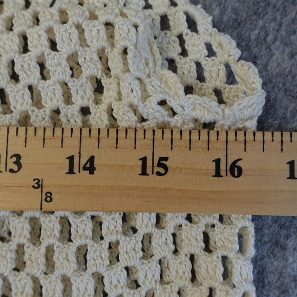 Vintage 70s Handmade Vest Womens M Cream Crochet Long Open Front Boho Hippie - Picture 3 of 6